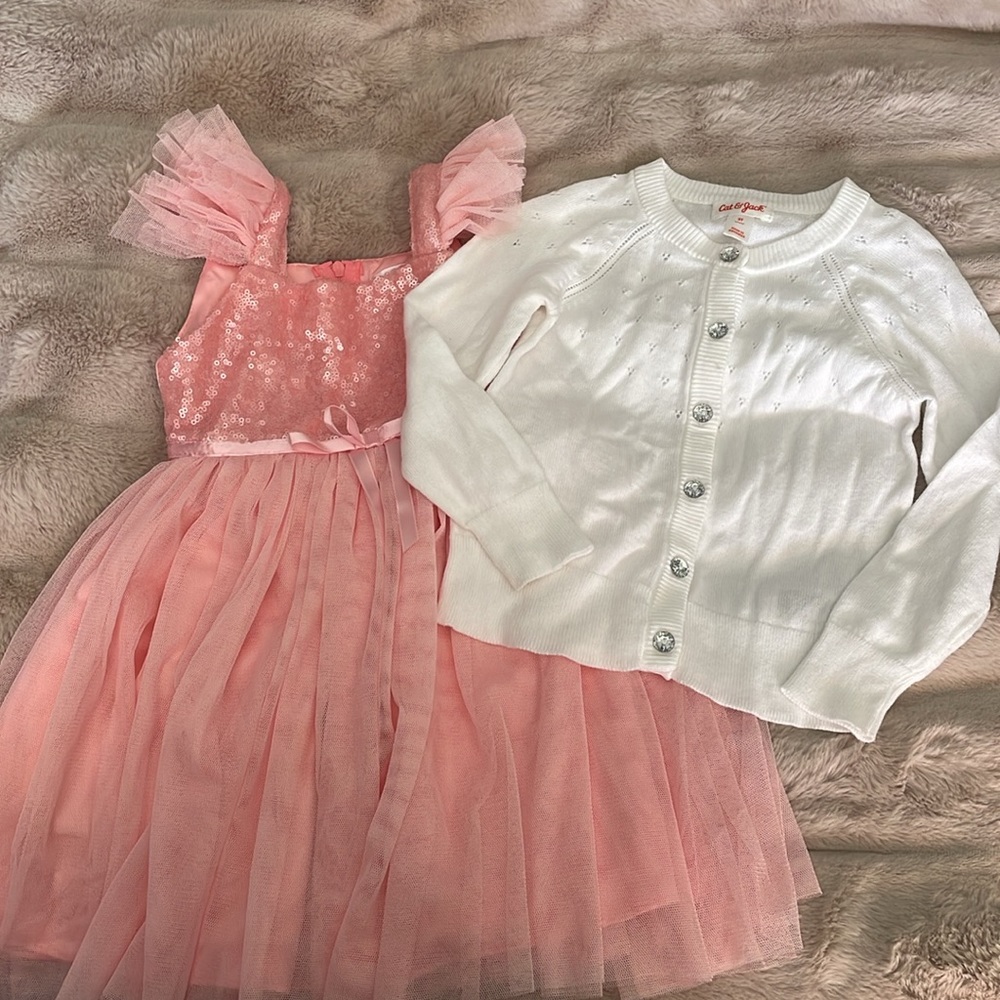 Formal 2T Pink Sequin Dress with Cardigan